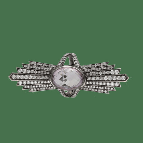 52 Bague en or gris 18k rhodié noir, diamants et améthyste 58 Facettes FB11793