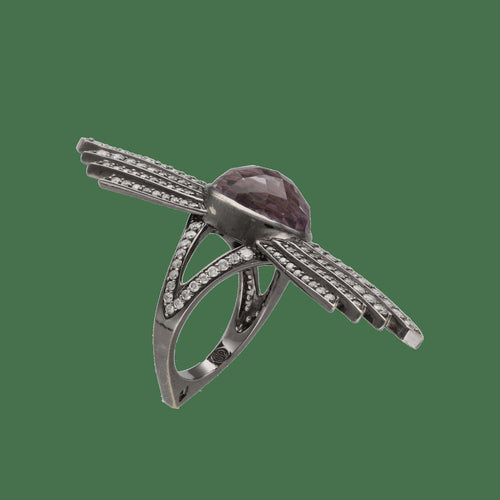 52 Bague en or gris 18k rhodié noir, diamants et améthyste 58 Facettes FB11793