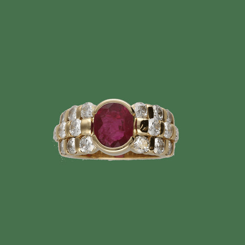 52 Bague en or jaune 18k, rubis et diamants 58 Facettes FB11838