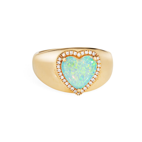 Bague 54 Bague cœur opale et diamants en or jaune 14k 58 Facettes G14054
