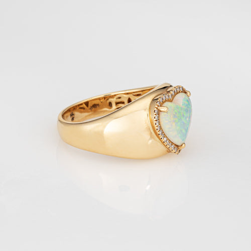 Bague 54 Bague cœur opale et diamants en or jaune 14k 58 Facettes G14054