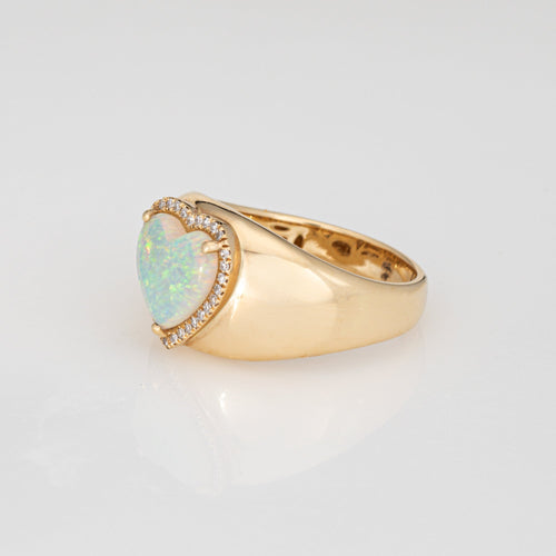 Bague 54 Bague cœur opale et diamants en or jaune 14k 58 Facettes G14054