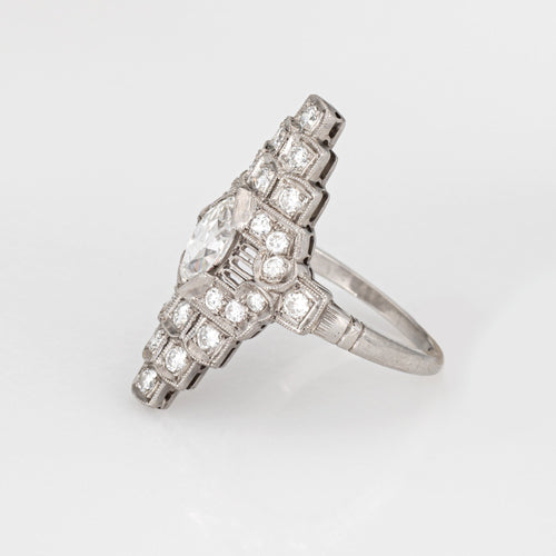 Bague 49 Art déco - Bague navette en platine 900 et diamants, tour de doigt 49 58 Facettes G14077