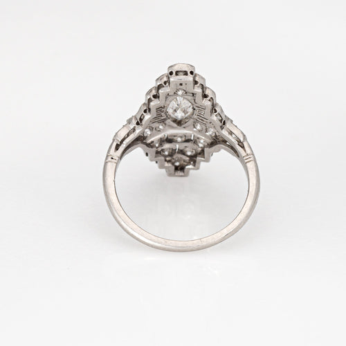 Bague 49 Art déco - Bague navette en platine 900 et diamants, tour de doigt 49 58 Facettes G14077