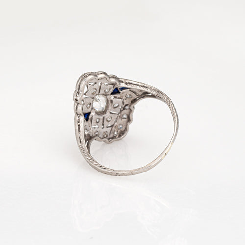 Bague Art déco - Bague navette flèche diamants et saphirs en platine 58 Facettes G14024