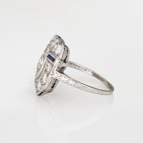 Bague 51 Art déco - Bague bouclier en platine 900, diamants et saphirs 58 Facettes G14026