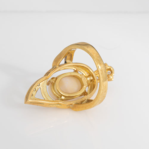 Bague 49 Bague cocktail abstraite vintage années 1970 en or jaune 18 carats, opale et diamants 58 Facettes G14014