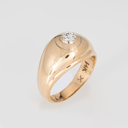 Bague 53 Bague chevalière vintage - Diamant en or jaune 14 carats 58 Facettes G14012