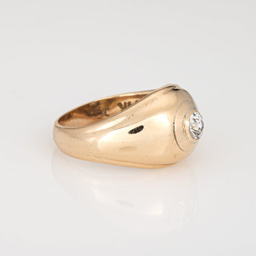 Bague 53 Bague chevalière vintage - Diamant en or jaune 14 carats 58 Facettes G14012