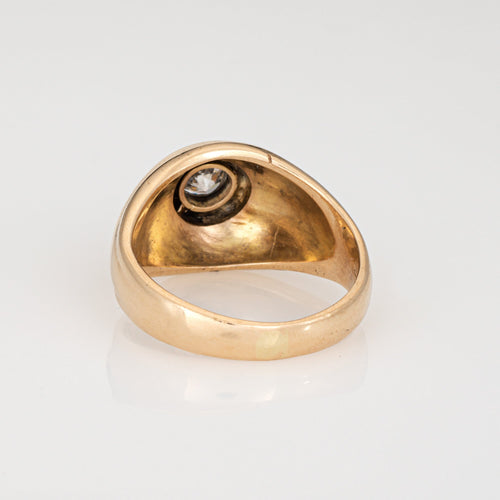 Bague 53 Bague chevalière vintage - Diamant en or jaune 14 carats 58 Facettes G14012