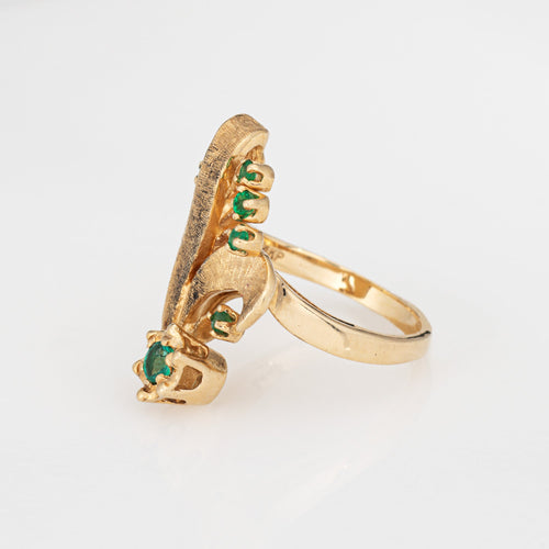 Bague 52 Bague vintage années 1960 à émeraudes en or jaune 14k 58 Facettes G14070