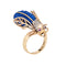 Bague 52 Bague insecte vintage en or jaune 14k avec diamants, sodalite et rubis 58 Facettes G13998
