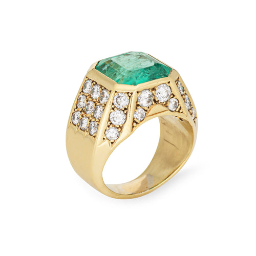 Bague 49 Bague vintage années 1980 émeraude colombienne et diamants en or jaune 18k 58 Facettes G14081