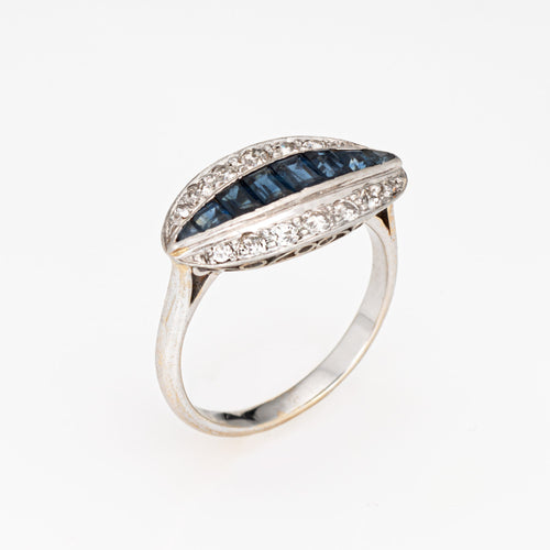 Bague 56 Bague Art déco vintage en or blanc 18 ct et platine, diamants et saphirs 58 Facettes G14119
