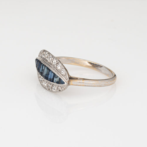 Bague 56 Bague Art déco vintage en or blanc 18 ct et platine, diamants et saphirs 58 Facettes G14119