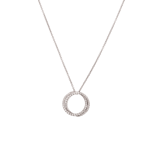 Collier Collier double cercle pavé de diamants en or gris 18 carats 58 Facettes C83