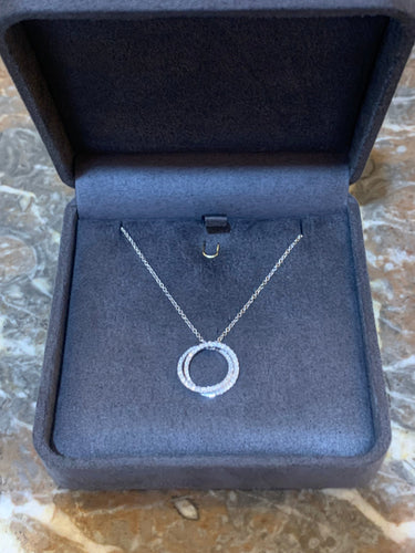 Collier Collier double cercle pavé de diamants en or gris 18 carats 58 Facettes C83
