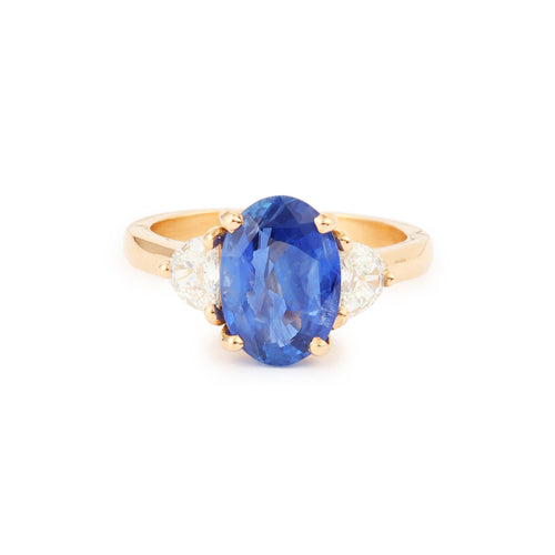 Bague 52 Bague saphir de Ceylan ovale non chauffé en or rose 18 carats et diamants 58 Facettes BSA100