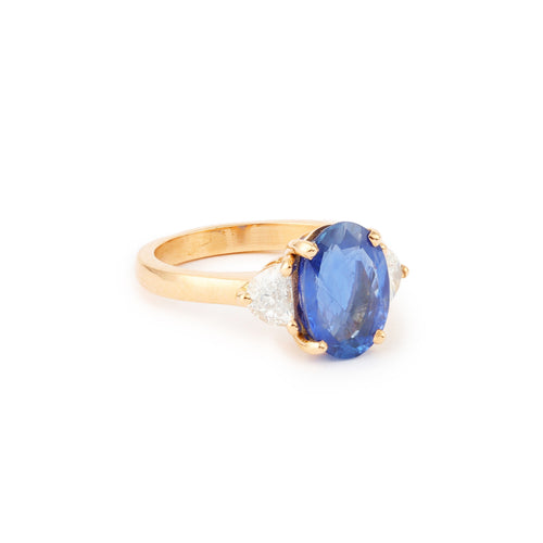 Bague 52 Bague saphir de Ceylan ovale non chauffé en or rose 18 carats et diamants 58 Facettes BSA100