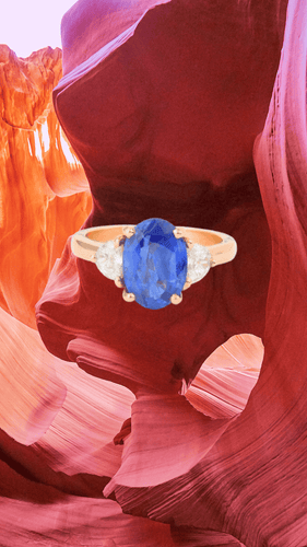 Bague 52 Bague saphir Ceylan ovale non chauffé 3,54 carats, diamants, or rose 18 carats 58 Facettes BSA100