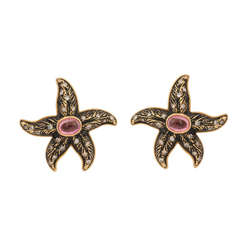 Boucles d'oreilles Boucles d'oreilles étoiles de mer en or jaune 18 carats, tourmalines et diamants 58 Facettes BO241