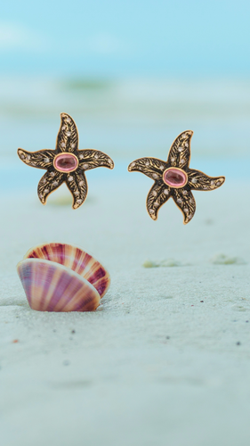 Boucles d'oreilles Boucles d'oreilles étoiles de mer en or jaune 18 carats, tourmalines et diamants 58 Facettes BO241