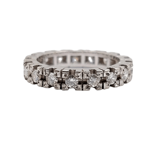 46 Alliance américaine Art déco en or blanc 18k et diamants 58 Facettes A07657