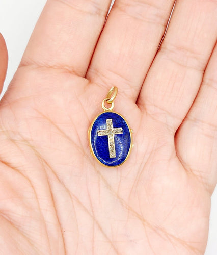 Pendentif porte-photo croix victorien en or 18k, diamants et émail 58 Facettes A07566