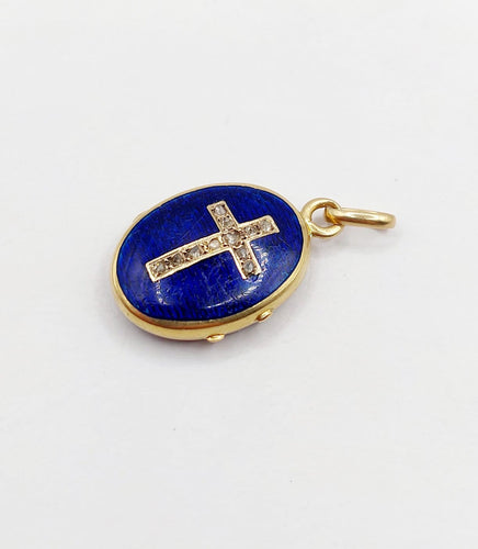 Pendentif porte-photo croix victorien en or 18k, diamants et émail 58 Facettes A07566