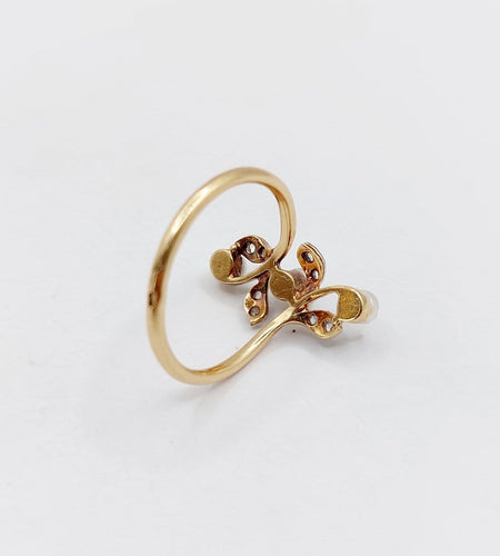 51 Bague fleur Art nouveau en or 18k, platine, perles et diamants 58 Facettes A07565