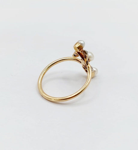 51 Bague fleur Art nouveau en or 18k, platine, perles et diamants 58 Facettes A07565