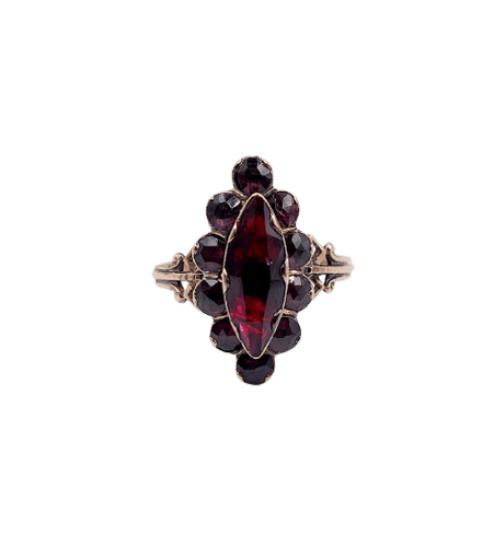 Bague marquise antique en or rose 18k et grenats