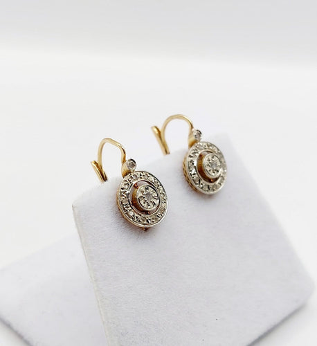 Dormeuses cible Art déco - Boucles d'oreilles en or 18k, platine et diamants 58 Facettes A07499