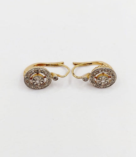 Dormeuses cible Art déco - Boucles d'oreilles en or 18k, platine et diamants 58 Facettes A07499