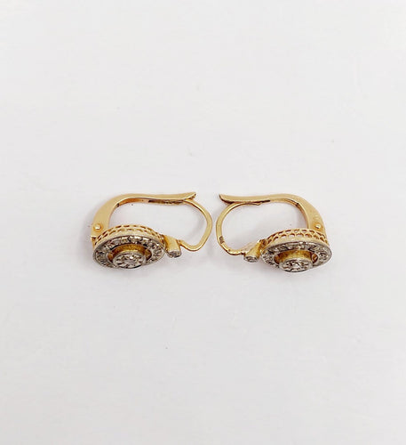 Dormeuses cible Art déco - Boucles d'oreilles en or 18k, platine et diamants 58 Facettes A07499