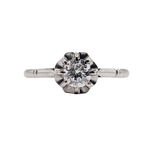 Bague solitaire Art déco en platine, diamant 0,35 ct