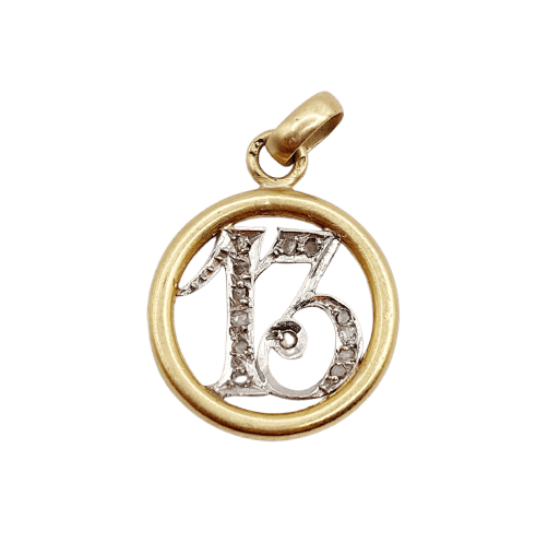 Pendentif chiffre 13 en or 18k et diamants taille rose