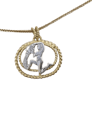 Collier vintage signe Gémeaux en or jaune et blanc 18 ct