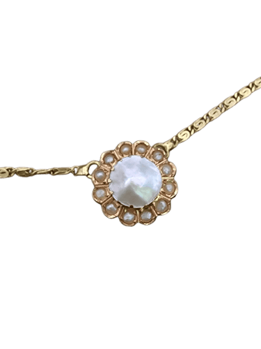 Collier pendentif vintage en or jaune 18 ct et perle