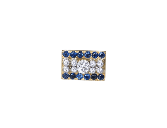 53 Tank - Bague en or rose, platine, diamant coussin et saphirs 58 Facettes