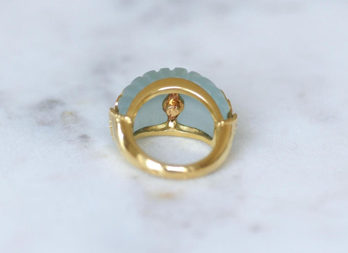 51 Jean & Pierre Bellin - Bague boule en or jaune, aigues-marines, diamants et saphirs 58 Facettes