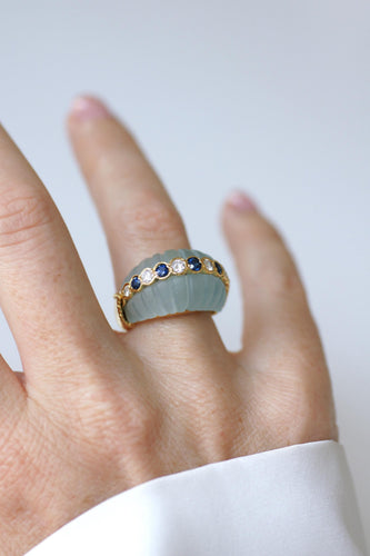 51 Jean & Pierre Bellin - Bague boule en or jaune, aigues-marines, diamants et saphirs 58 Facettes