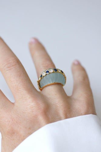 51 Jean & Pierre Bellin - Bague boule en or jaune, aigues-marines, diamants et saphirs 58 Facettes
