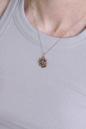 Pendentif ancien Pays de Galles en or rose, améthyste, perles et diamants 58 Facettes