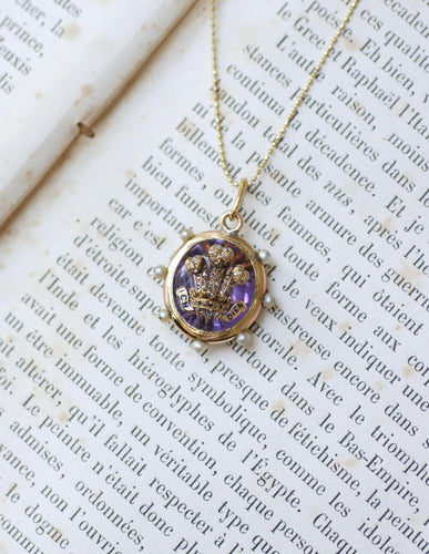 Pendentif ancien Pays de Galles en or rose, améthyste, perles et diamants 58 Facettes