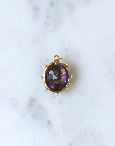 Pendentif ancien Pays de Galles en or rose, améthyste, perles et diamants 58 Facettes