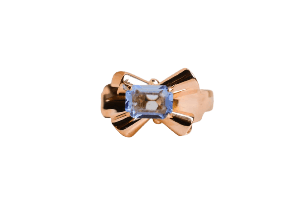 Bague 55 Bague nœud en or jaune avec pierre bleu ciel 58 Facettes Ref 2954