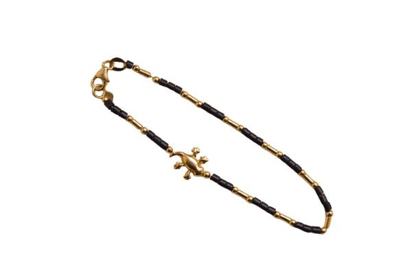 Bracelet lézard en or jaune et perles de rocaille