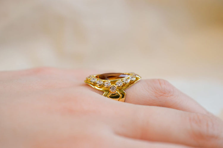 Bague Bague marquise en or jaune 18 carats avec saphir jaune synthétique 58 Facettes 3121