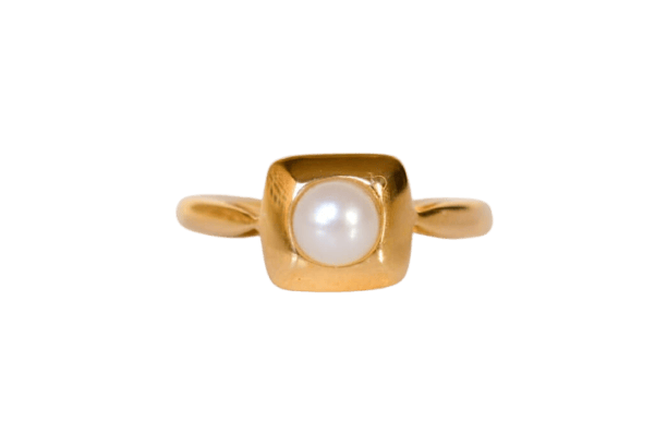 Bague 57 Bague carrée en or jaune 18 carats et perle de culture 58 Facettes Ref 3243